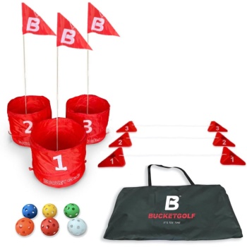 bucketgolf Game 3 Hole Starter Set - New Outdoor Yard Golf Game Levels Family