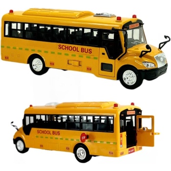 Big Daddy Huge Yellow School Bus with Lights and Cool Openable Doors Pull Back