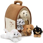 Plush Dog House -Five (5) Stuffed Animal Dogs (Dalmation, Yellow Lab
