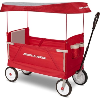 Radio Flyer 3 in 1 EZ Fold Stroller Wagon with Canopy and Adjustable Handle