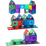 Playmags Magnetic Tiles Train Car Set for Kids - 55pcs Magnet Building Blocks