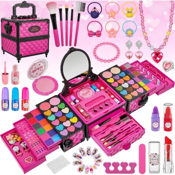 99 Pcs Kids Makeup Kit for Girls, Princess Toys Real Washable Cosmetics Set