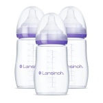 Lansinoh Anti-Colic Baby Bottles for Breastfeeding Babies, 8 Ounces, 3 Count