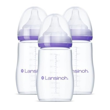 Lansinoh Anti-Colic Baby Bottles for Breastfeeding Babies, 8 Ounces, 3 Count